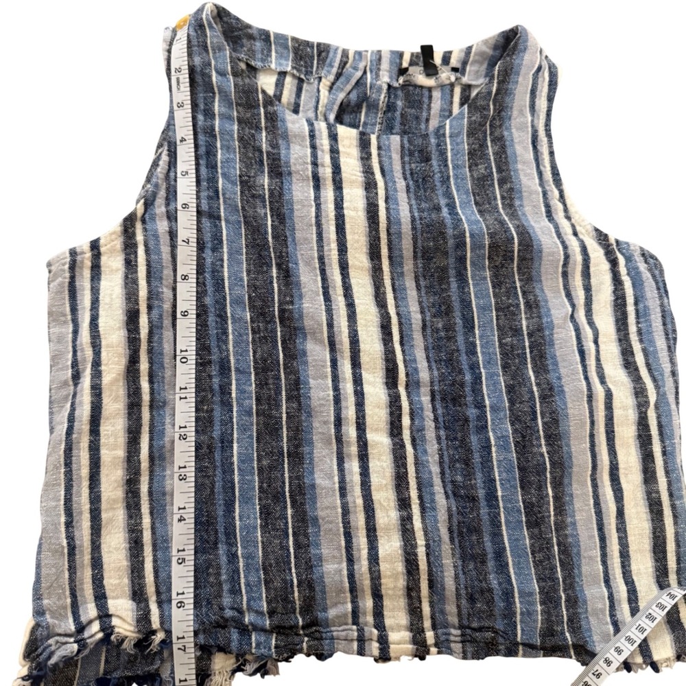 Drew Anthropologie Blue White Striped Linen Blend Button Back‎ Tank Top Medium - Picture 8 of 9